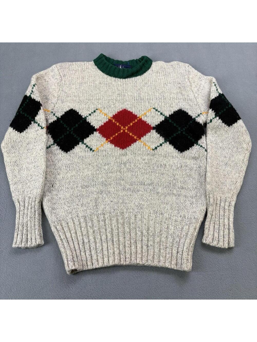 Vintage Ralph Lauren Argyle Sweater Size Small Gray